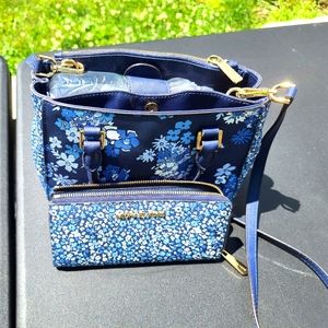 Micheal Kors Dusty Daisy Kellen Saffiano Leather Satchel Crossbody Bag & Wallet